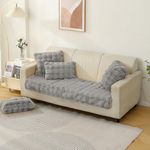 HOKIPO Premium Faux Rabbit Fur Sofa Cover Mat for L Shape and 1/2/3 Seater Sofa. Size 90(D) x 150(L) cm, Cool Grey