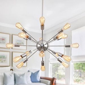 Parrot Uncle Ceiling Lights Sputnik Pendant Light Fixture for Dining Room Living Room, 18-Light, 28 Inch, Chrome