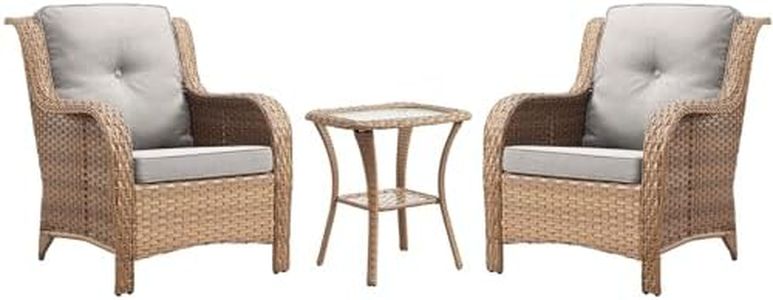 Rilyson Patio Bistro Set Outdoor Chairs - 3 Piece Wicker Rattan Patio Furniture Set with 2 Armrest Chair and 1 Side Table for Proch Deck Garden Backyard Balcony(Yellow/Beige)