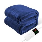 Flannel Electric Blanket Full Size with Double 10 Heating Setting Controllers Fast Heating Heated Blanket Throw for Bed Couch, 1/2/4/6/8H Auto Shut Off Settings, Machine Washable, 72"x84", Navy