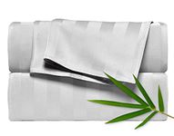 Pure Bamboo Sheets King Size Bed Sheets 4pc Set, 100% Organic Bamboo, Luxuriously Soft & Cooling, Double Stitching, 16" Deep Pockets, 1 Fitted Sheet, 1 Flat Sheet, 2 Pillowcases (King, Jacquard White)