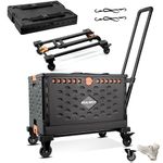 EULANT Foldable Rolling Utility Carts with Wheels, Collapsible Crate Handcart with Telescopic Handle, Large Capacity Folding Shopping Cart for Travel Moving Luggage Office Grocery