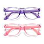 DYLB Kids Blue Light Blocking Glasses 2 Pack, Computer Video Gaming Glasses for Kids Girls Boys Age 3-10,Anti Blue Light & Headache (Transparent Purple + Transparent Pink)