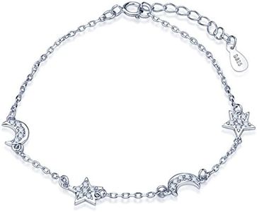 Pulsera de abalorios de plata de ley 925, con circonitas cúbicas, diseño de estrellas y lunas, elegante, cadena de mano ajustable, para mujer, de la marca Infinite U