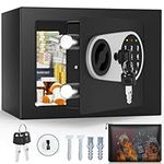 0.25 cu ft Fireproof Personal Safe with Fireproof Money Bag, Small Hidden Safe with Combination Lock & Low Battery Warning, Digital Home Security Safe for Home Office Travel Business Use