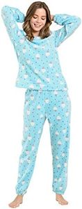 Allegra K Winter Flannel Pajama Sets for Women Cute Printed Long Sleeve Nightwear Top and Pants Loungewear Soft Sleepwears, Ice Cream Blue, 24