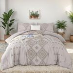 PERFEMET Oatmeal Full Comforter Sets 3 Pcs Boho Chic Geometric Tufted Bedding Comforter Sets Soft Fluffy Farmhouse Comforter Lightweight Neutral Taupe Bedding Set for All Seasons(Oatmeal, Full)