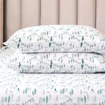 Elegant Comfort Ultra Soft 4-Piece 100% Turkish Cotton Flannel Sheet Set - Holiday Christmas Flannel Sheets, Warm and Cozy Premium Quality, Deep Pocket Fitted Sheet- Queen, Green Pine