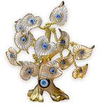 BLUE BEADS Metal Turkish Blue Evil Eyes Money Fortune Tree Protection Good Luck Gift Lucky Amulet Table Centerpiece Ornament For Home Office Decor (Gold White5 Cm)