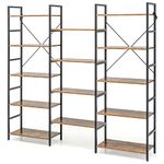 CASART Triple Wide 5-Tier Bookshelves, Industrial Bookcase Ladder Bookshelf with 14 Open Shelves & Metal Frame, Anti-Toppling Book Shelf for Living Room Study Bedroom Office