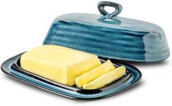 Glowworm Porcelain Butter Dish, 7.3'' Butter Dish with lid, Butter Dishes with Covers, Large Butter Dish with Lid for Countertop, Farmhouse Butter Dishes, Navy Blue