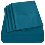 Sweet Home Collection Twin Size Bed Sheets - 4 Piece 1500 Thread Count Fine Brushed Microfiber Deep Pocket Twin Sheet Set Bedding - 2 Extra Pillow Cases, Great Value, Twin, Teal