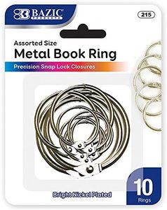 BAZIC Products Loose Leaf Binder Ring, Assorted Sizes (1", 1 1/2", 2"), Book Rings Binder Rings, Nickel Plated Steel Metal Ring (10/Pack), 1-Pack