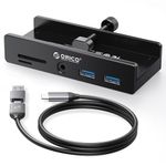 ORICO USB Hub 3.0, Clamp USB Hub with Extra Power Port, Aluminum USB C Adapter with 2 USB-A Data Ports,3.5mm AUX, SD/TF Card Reader for Desktop(Black)