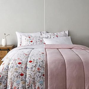 Amazon Basics Ultra-Soft Lightweight Microfiber Reversible Comforter 3-Piece Bedding Set, Full/Queen, Pink Floral