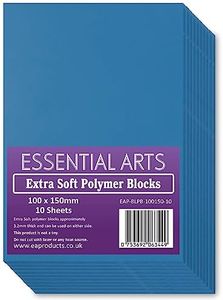 Essential Arts Extra Soft 100 x 150mm Double Sided Blue Polymer Blocks Pack of 10 – 3.2mm Super Soft Printing Sheets for Easy Lino Carving Art and Craft – by