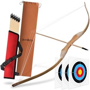 Kids Bow and Arrow Set, 32 Inch Archery Set Handmade Wooden Toy Bow and Arrow for Kids 6-8 8-12, 1 Bows 1 Red Quivers 10 Arrows 3 Targets & Storage Bag, Gifts for Youth Boys and Girls