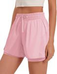 PINSPARK Womens Workout Shorts Quick Dry Running Shorts with Liner High Waisted Athletic Shorts Basketball Shorts Light Pink M