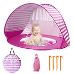 Baby Beach Tent with Pool, UPF 50+ Beach Sun Shelter Outdoor Tent for Aged 0-3 Baby and Kids, Parks and Beach Shade Portable Mini Pool, Pink