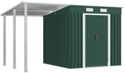 vidaXL Garden Shed with Extended Roof Outdoor Patio Storage Tool Workshop Shelter Carport Equipment Log Shade House Green 193cm Steel