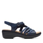 Clarks Collection Women's Merliah Bonita Wedge Sandal, Navy Leather, 8 Medium US