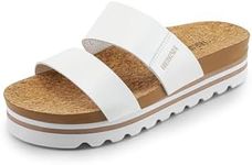 DREAM PAIRS Women's Platform Sandals with Arch Support, Comfortable Beach Slip-on Slides Flat Sandals, Casual 2-Strap Cork Cushion Wedges for Women, White, 6