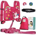 HappyVk Safety Harness for Kids-Anti Lost Walking Toddler Baby Leash-with Free Drawstring Storage Bag and Hands Free Belt for Parents-Cute Unicorn Embroidery-Suitable for 1-4 Years Old Boys, Girls