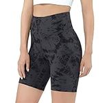 OVRUNS Women's Cycling Shorts High Waist Gym Shorts for Running Workout Sports Yoga with Pockets - BlackGrey Tie Dye - L