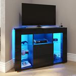 ELEGANT LED Corner TV Unit 100cm High Gloss Modern TV Stand Cabinet with Ambient RGB Lights for 32 40 45 50 inch 4k TV Living Room and Bedroom Furniture with Storage, Black