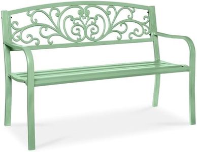 Best Choice Products Outdoor Bench Steel Garden Patio Porch Furniture for Lawn, Park, Deck w/Floral Design Backrest, Slatted Seat - Mint Green