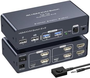 VEDINDUST KVM Switch Dual Monitor 4K60HZ Conmutadores KVM para 2 ordenadores compartiendo 2 monitores y 4 dispositivos USB(USB C no admite transferencia de vídeo)