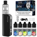 MANVAP Vape Kit E Cig 80W Vape Starter Complete Kit with 2200mAh Rechargeable Battery,0.3Ohm Resistance，2ml Top Refill Tank, 10ml x 5 Flavors Mint E-Liquid, No Nicotine 0mg (Black)