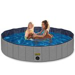 KOPEKS Portable Foldable Outdoor Swimming Pool Bathing Tub for Pets (Grey and Blue, Large 47 x 12 Inch)