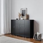 URBNLIVING Wooden Free Standing Cabinet With Two Side Corner Cabinets (Black)