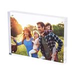 SimbaLux Magnetic Acrylic Picture Photo Frame 8x10 inches 24mm Thick with UV Protection (1 Pack) Clear Glass Like, Double Sided Frameless Desktop Floating Display, Free Standing, 20% Thicker than Most