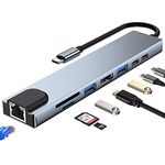 KUTEWEU USB 3.0 Hub to Ethernet Adapter, 8 in 1 USB C Hub with 4K HDMI, 100W PD, SD/TF Card Reader Docking Station Compatible with Your Cell Phone Mac Book/Dell/HP/Surface/Lenovo&Windows (8 in 1 HUB)