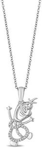 Jewelili Enchanted Disney Fine Jewelry Sterling Silver 1/10CTTW Elsa Olaf Pendant