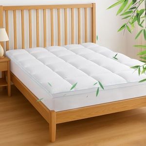 LINENOVA 1000GSM Bamboo Mattress Topper Single Size – 5cm Thick Pillowtop Underlay, Hotel-Style Comfort, Hypoallergenic & Washable, 45cm Deep Fitted Skirt Bed Topper