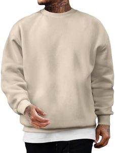 JMIERR Mens Shirts Cotton Midweight Pullover Sweatshirts Fleece Casual Fashion Long Sleeves Clothing Mens Winter Apparel, 5X-Large, Beige