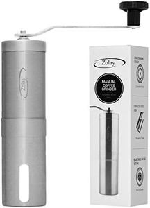 Zolay® Manual Coffee Grinder with Adjustable Settings, Brushed Stainless Steel, Conical Burr Mill for Aeropress Drip Coffee Espresso French Press (Stainless Steel, Silver)