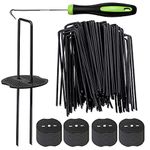 Bakulyor 100 Black Weed Control Membrane Pegs + 100 Buffer Washer, 6"/150mm Garden Pegs, Metal Ground Landscape Staples Artificial Grass Pins Ground Cover Matting Fabric Artificial Barrier Stakes