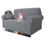 MAXIJIN Super Stretch Couch Cover for 2 Seater Couch, 1-Piece Universal Love Seat Covers Jacquard Spandex Sofa Protector Dogs Pet Friendly Fitted Loveseat Slipcover (2 Seater, Light Grey)