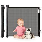 HollyHOME Retractable Stair Gate 180cm Extra Wide One Hand Operation Baby Gate Safety Gate for Baby and Pets Indoor & Outdoor, Black