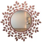 Furnish Craft Designer Gold Leaf Framed Round Mirror for Wall, Mirror for Bathroom, Wall Decor, Designer Mirror, Wall Mirrors (32x32 Inch, Rose Gold, Framed)