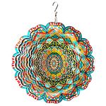 LJLIFART Wind Spinner Mandala Blue Love Flame 12 inch 3D Stainless Steel Worth Gift Laser Cut Hanging Wind Spinners Metal Kinetic Yard Art Decorations Indoor/Outdoor Décor