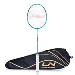 Li-Ning Axforce Tiger Strung Badminton Racquet for Professional Players |5U| 32 LBS Max Tension | Head Heavy | 7mm Flexible Shaft | Carbon Fibre Frame (Cyan/Black)