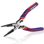 WORKPRO 7-in-1 Needle-Nose Pliers | Wire Stripper/Cutter/Crimper and Spanner | 200 mm Long Nose Pilers for 16-10 AWG (1.3-2.6mm) Wire | Cr-V Multi Hand Tools for Electrician