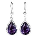 Linawe Silver Purple Dangle Earrings, Amethyst Crystal, Imitation Diamond Drop Chandelier Earrings for Women Trendy, Rhinestone Teardrop Dangly Earrings, Wedding Jewelry Set