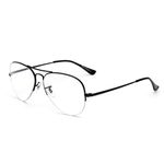 Aviator Blue Light Blocking Computer Glasses Retro Rimless Video Eyeglasses Reduce Eye Strain Anti Glare Clear Lens Men Women Black