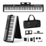 Finger Dance Folding Piano Pro Portable Piano Keyboard with Stand Full Size Upgrade Wood Grain Touch Sensitive 88 Keys Digital Piano with Bluetooth MIDI Portable Piano Keyboard for Beginners Black
